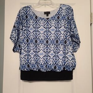 Women's AB Studio Sz L Navy/White Pattern Blouse, Excellent Condition